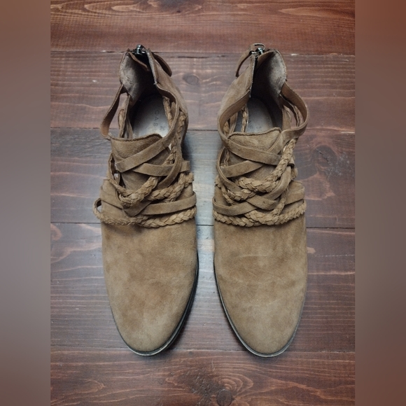 CASLON Genuine Leather Upper Braided Straps Boho Chic Suede Booties - Picture 6 of 9